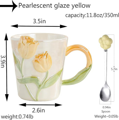 Tulip Flower Ceramic Mug 11.8Oz, Handmade Cute Coffee Tea Cup - Image 2