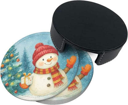 Winter Blue Green Snowman Christmas Tree Coasters - Image 7