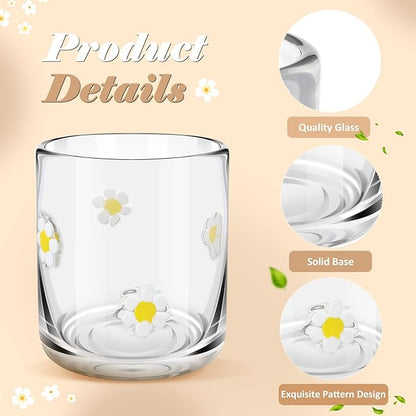 Icon Juice Glasses, 14oz Stemless Wine Drinking Juice Glass Cup for Valentine Party Supplies Gift(2 Pcs,Flower)