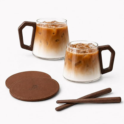12 oz Glass Coffee Cups Set of 2, Cappuccino Cup Set by MIGAKUHOME