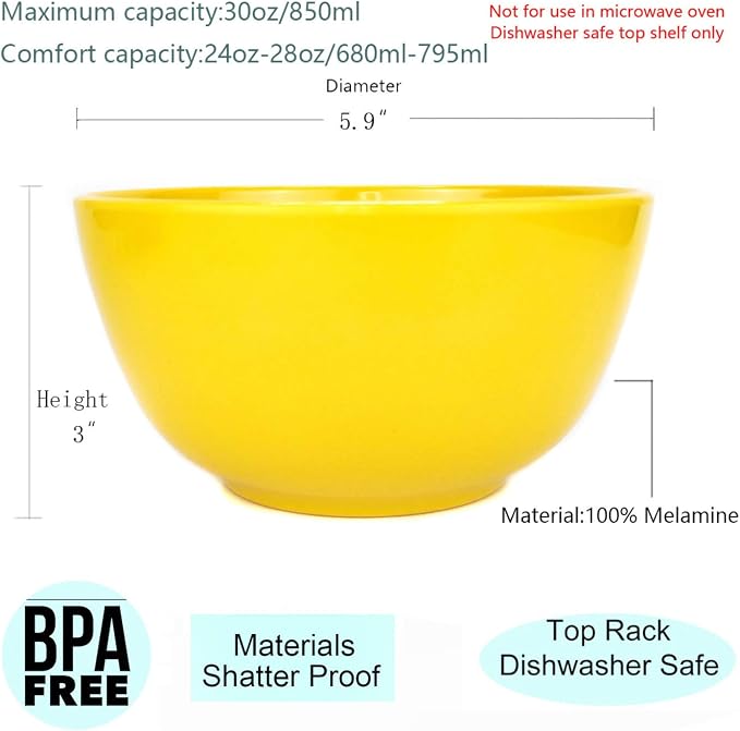 KX-WARE Melamine Bowls set - 28oz 6inch 100% Melamine Cereal/Soup/Salad Bowls - Image 2