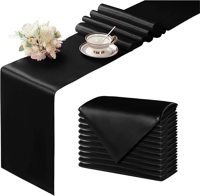 Manyshofu Black Satin Table Runner 12x108 by Manyshofu