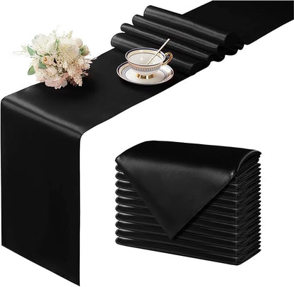 Manyshofu Black Satin Table Runner 12x108 by Manyshofu