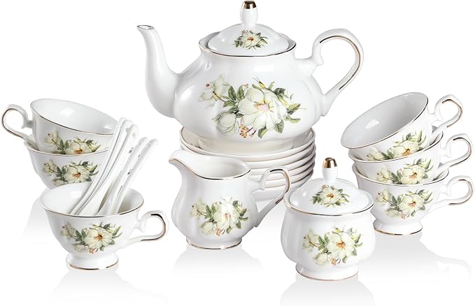 Sweejar Porcelain Tea Set Vintage Floral, British Relief Gold Rim Teapot Cup by Sweejarco1949