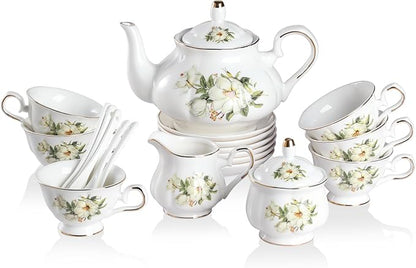 Sweejar Porcelain Tea Set Vintage Floral, British Relief Gold Rim Teapot Cup by Sweejarco1949