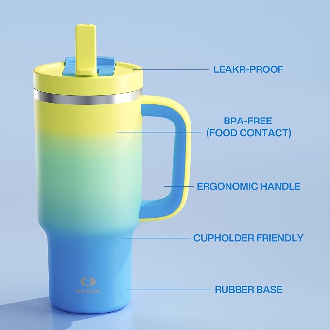 ENCOOL 32 oz Tumbler with Handle and Straw: Stainless Steel Insulated Tumbler - Image 6
