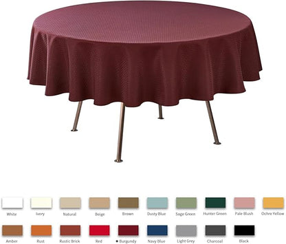 maxmill Round Weaved Texture Design Tablecloth Spill-Proof Wrinkle Free Soft Washable Table Cloth for Circular Table Cover, for Dining Room Buffet Banquet Parties Holiday Dinner, 90 Inch Burgundy
