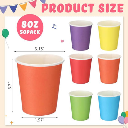 Mimorou 300 Pack 8 oz Disposable Paper Cups, 6 Colors Double PE Coated Coffee - Image 3
