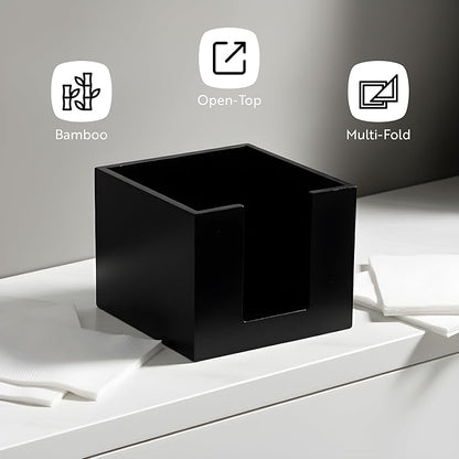 Restaurantware 5.5 x 4 Inch Cocktail Napkin Holder 1 Square Flat Napkin Holder - For Bars Kitchen Tables or Countertops Sturdy Black Bamboo Tissue Napkin Holder Dining Room Decor