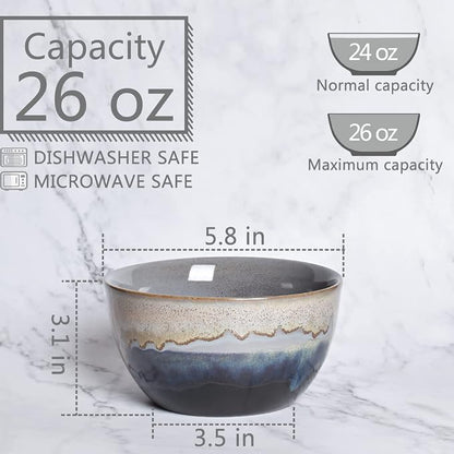 Stoneware Cereal Bowls Set of 4, 26 Oz, Soup Bowls - Image 2