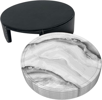 6 Pcs Simple Crystal White Gray Marble Leather Coasters - Image 4