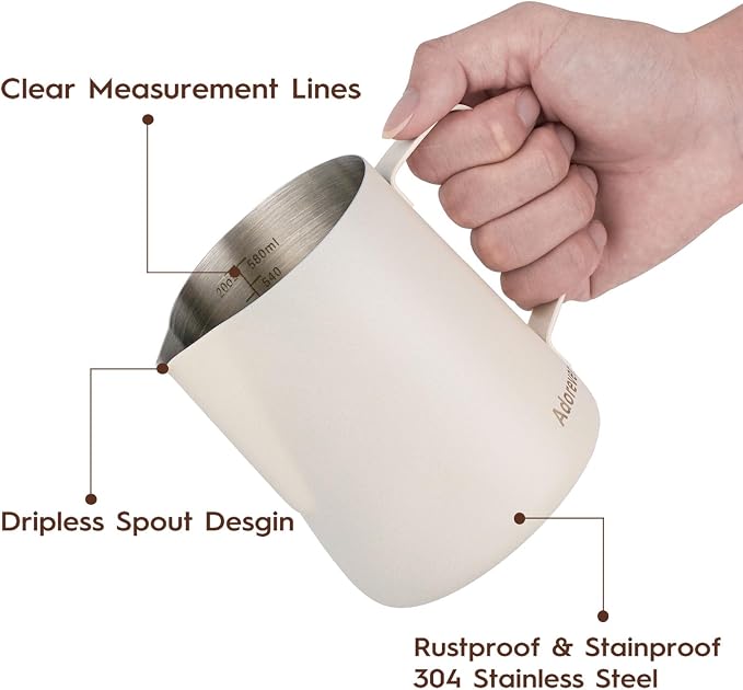 Milk Frothing Pitcher, 600ml/20oz Steaming Pitchers Stainless Steel Milk Coffee - Image 2