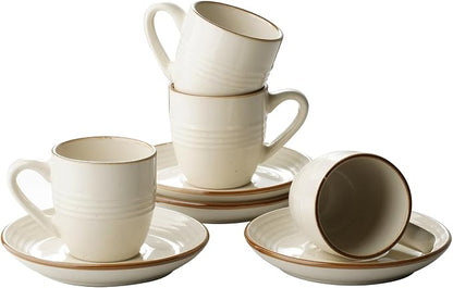 famiware 3oz Espresso Cups and Saucers, Vanilla White | Ceramic Small Coffee Mug by Famiware