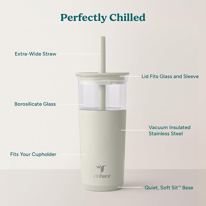REDUCE Aspen - 20oz Vacuum Insulated Glass Tumbler - Extra Wide Straw & Lid | - Image 3
