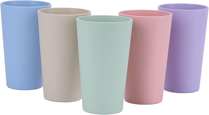 Wheat Straw Unbreakable Cup | 20 oz Reusable Water Drinking Glasses Sets of 5 | by LuckyZone