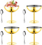 Ice Cream Bowls Stainless Steel Dessert Cups with Spoons Reusable Footed Sundae Cups Ice Cream Cups for Dessert, Frozen Yogurt, Gelato, Birthday Party Decorations (4, Glod)