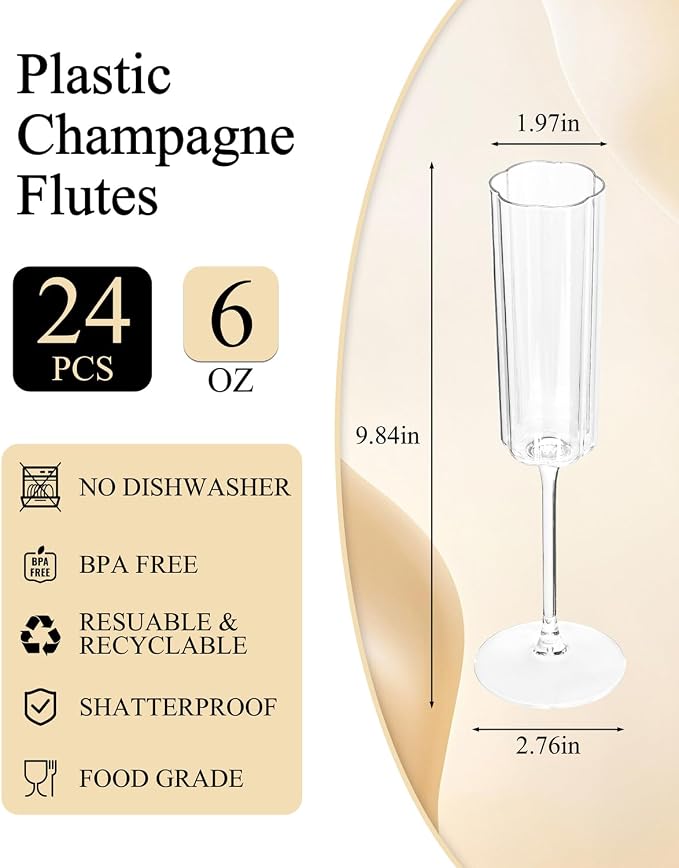Ciaell 24 Pack Plastic Champagne Flutes - Image 2