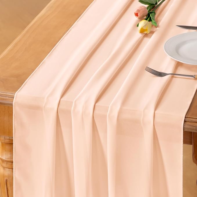 Beige Chiffon Table Runner Summer Boho Wedding Birthday Party Decor | 14ft by Socomi