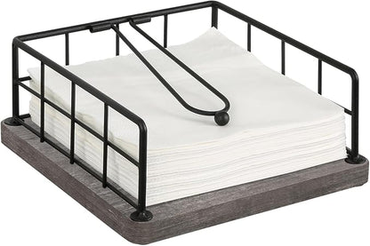 YINMIT Flat Napkin Holder for Table Wood, Rustic Metal Square Napkin Holder by YINMIT