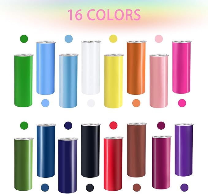 YOUKE OLA 16 Pack Skinny Tumblers 20oz Bulk Straight Stainless Steel Double - Image 5