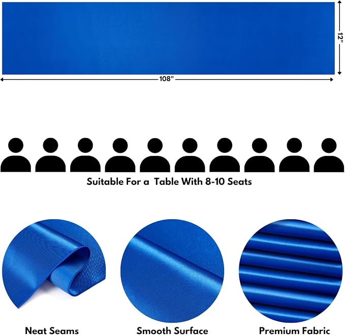 Royal Blue Satin Table Runner, 12x108 Inches, 4 Pack | Premium Satin, Smooth - Image 2