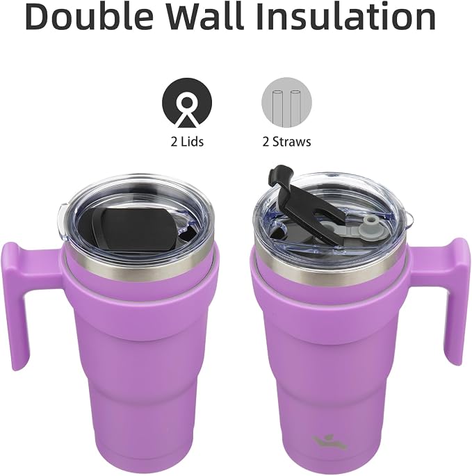 Konokyo 20 oz Tumbler with Handle and Straw, Insulated Travel Mug | Lavender; - Image 3