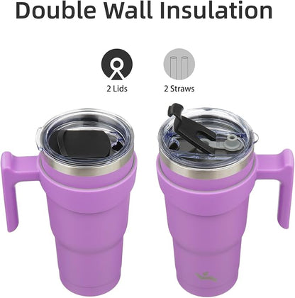 Konokyo 20 oz Tumbler with Handle and Straw, Insulated Travel Mug | Lavender; - Image 3