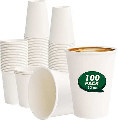 Coffee Cups 12 oz 100 Pack, Disposable Hot Paper Cups, Thickened Paper by CELLURA