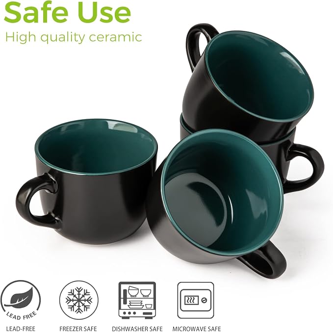 AmorArc 24 oz Soup Mugs with Handles, Jumbo Ceramic Bowls Mugs Set with handles - Image 6