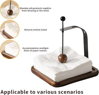 Napkin Holder with Wooden Base and Black Metal Frame, Modern Style - Image 4