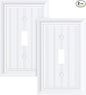 2-Pack Classic Beadboard Single Toggle Light Switch Cover Plate, Durable Natural Bamboo Fiber Decorative Switch Plate Covers, Pure White 1 Gang Wall Plate