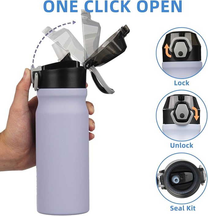 BJPKPK 18 oz Water Bottle with Straw & Handle, Insulated Stainless Flask | Leak - Image 3
