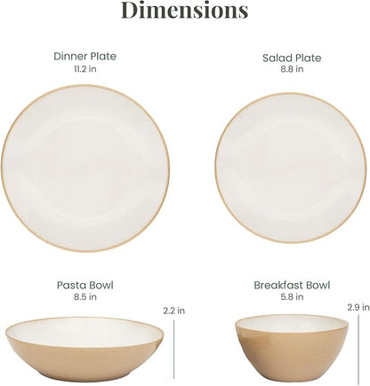 Larder & Vine Ceramic Stoneware Dinnerware 16-Piece Set, 4 Place Settings (Sand)