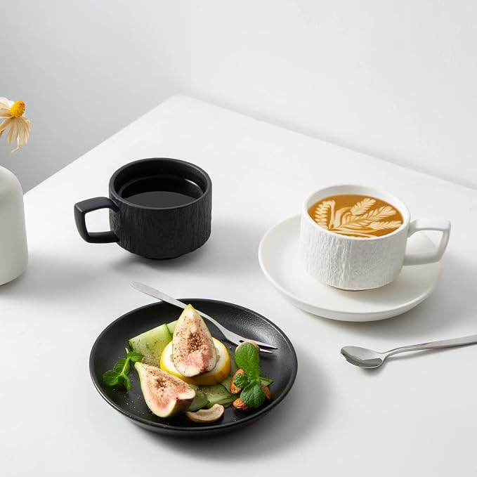 Rock Texture Embossed Ceramic Coffee Set, 6 oz | Tea Set, Cappuccino Espresso - Image 6