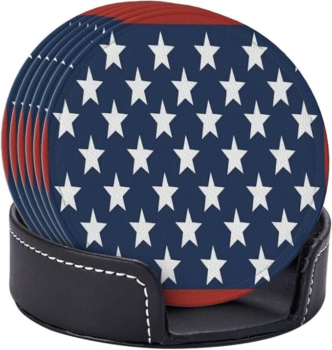 6 Pcs Independence Day 4th of July Patriotic American Flag Leather Coasters - Image 6