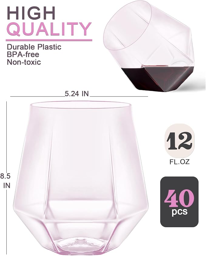 40 Pack Plastic Wine Glasses, 12 Oz Disposable Cocktail Whiskey Glasses | - Image 5