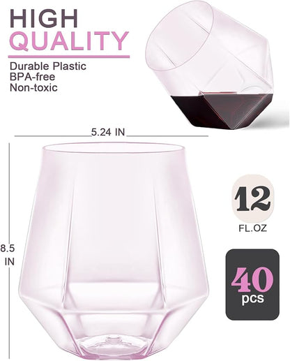 40 Pack Plastic Wine Glasses, 12 Oz Disposable Cocktail Whiskey Glasses | - Image 5