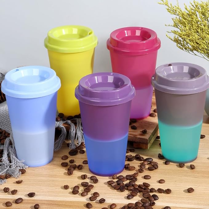 Color Changing Cups, 5 Pack 24oz Plastic Tumblers, Reusable Iced Coffee & - Image 6