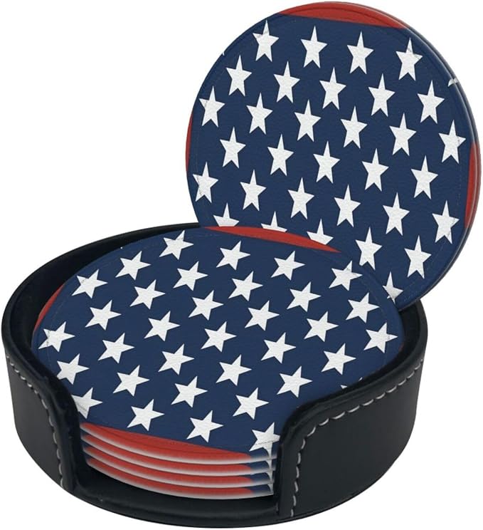 6 Pcs Independence Day 4th of July Patriotic American Flag Leather Coasters - Image 3