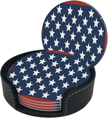6 Pcs Independence Day 4th of July Patriotic American Flag Leather Coasters - Image 3