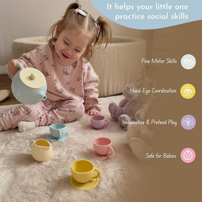 Mitico Silicone Tea Set for Toddlers 12M+, Montessori Pretend Play Tea Party - Image 2
