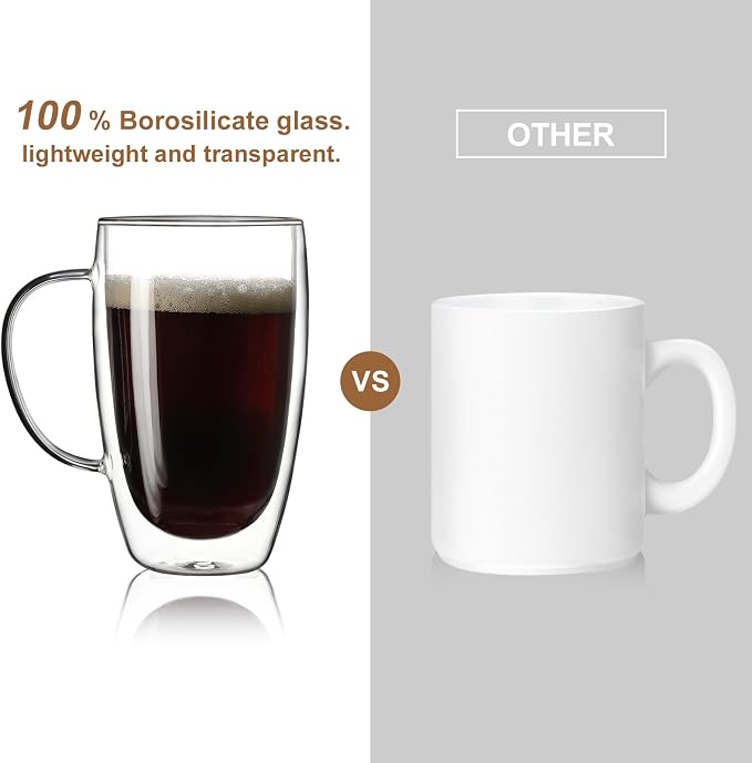 Aurzen 2 Pack Double Walled Glass Coffee Mugs - Image 3