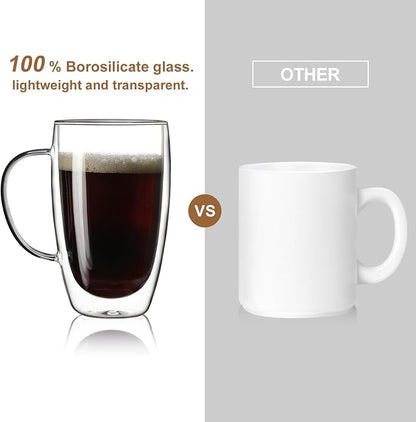 Aurzen 2 Pack Double Walled Glass Coffee Mugs - Image 3