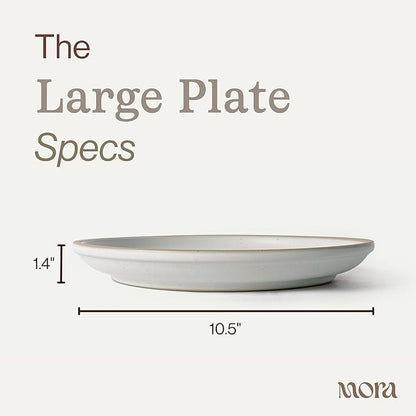 MORA Large Plates Set of 4, 10.5 inch Ceramic Pottery Dinner Plates - Microwave, Oven and Dishwasher Safe - Oat