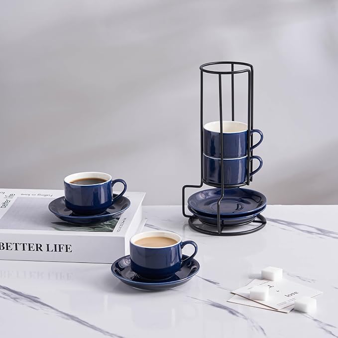 YOLIFE 2.5oz Espresso Cups Set of 4, Porcelain Stackable Espresso Cups - Image 6