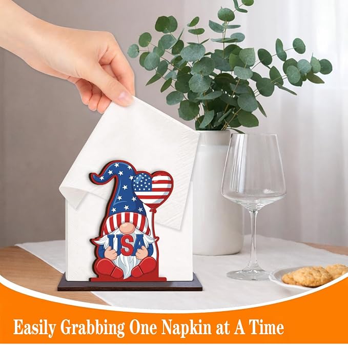 Patriotic Gnome Napkin Holder for Table, 4th of July Decor for Home Kitchen - Image 3