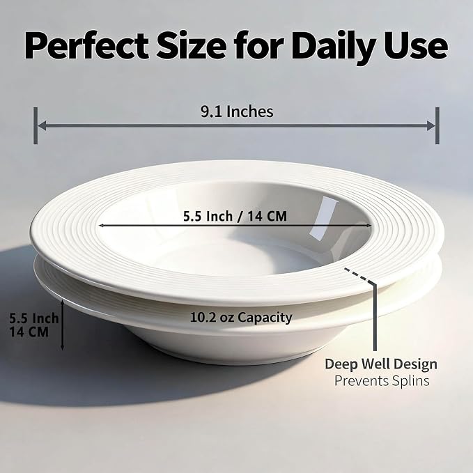 Soup bowl rim Plate Set of 4, 9.1 inch Ceramic Rimmed Pasta Plates, - Image 2