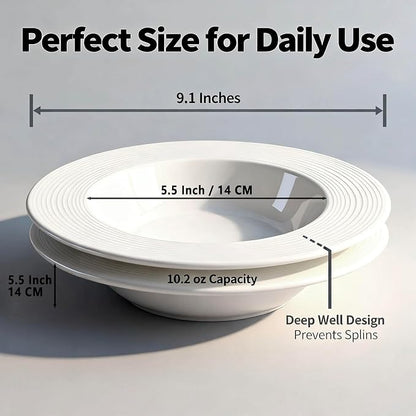 Soup bowl rim Plate Set of 4, 9.1 inch Ceramic Rimmed Pasta Plates, - Image 2