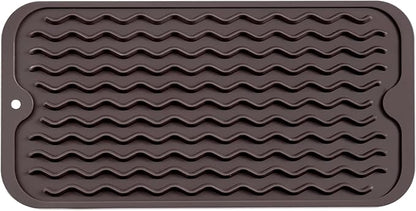 Silicone Dish Drying Mat for Multiple Usage,Easy clean,Eco-friendly,Heat-resistant Silicone Mat for Kitchen Counter or Sink,Refrigerator or Drawer Liner Coffee S 12 inches x 6 inches