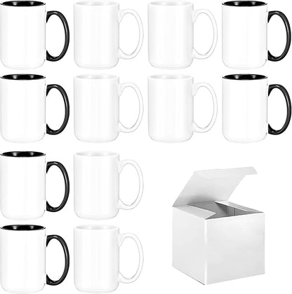 TANGLONG 12PC 15oz Sublimation coffee Mugswith Box -6 White and 6 Black | by TANGLONG